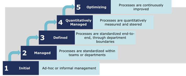De verschillende procesvolwassenheidsniveaus